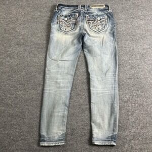 Rock Revival Felda Jeans Womens 28 Blue Mid Rise Ankle Skinny Distressed